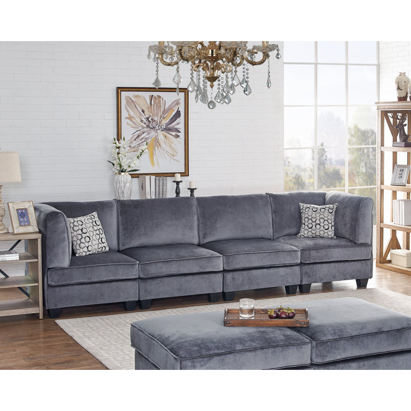 Ivy Bronx Avis Modular Velvet Four Seated Sofa & Reviews Wayfair